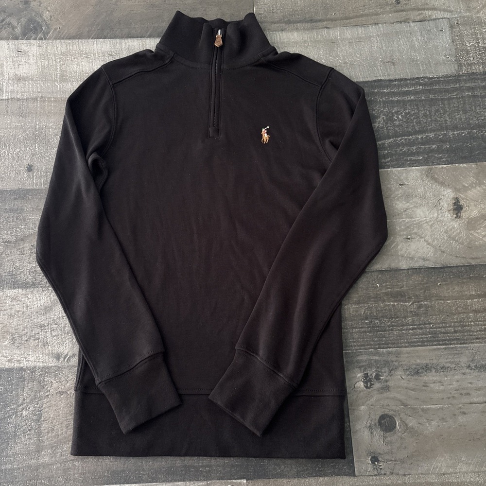 Polo Ralph Lauren Boys Black Knit Pullover Sweater 1/4 Zip Long Sleeve Size 8